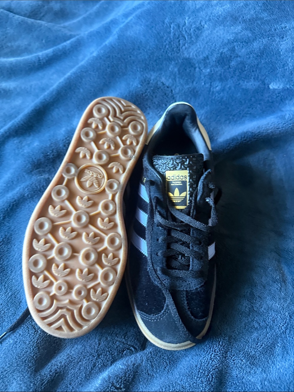 adidas Black Suede Sneakers with light purple Stripes and Gum Outsole - Picture 5 of 7